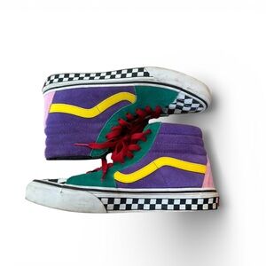 Vans Sk8 Hi Top Shoes Custom 90s Theme Checkered Multicolor Skater Punk M6.5 W8